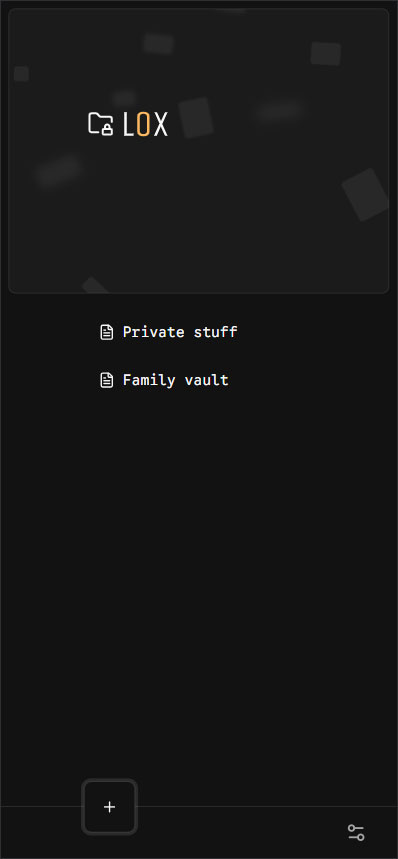 Mobile view: vault picker showing multiple vaults